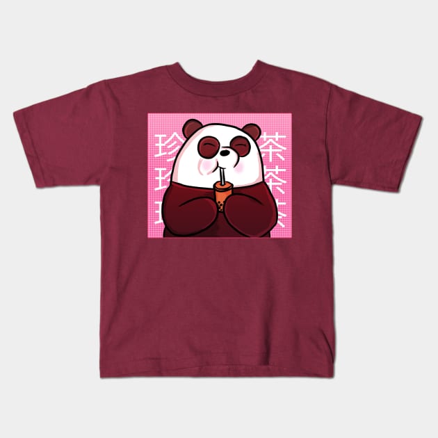 Boba Panda Bear Kids T-Shirt by RoserinArt